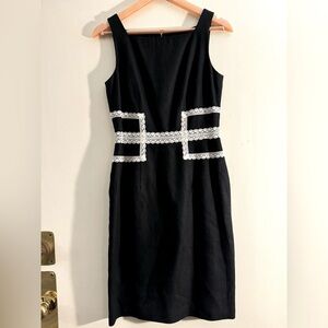 David Meister Sleeveless Linen Blend Black/White Sleeveless Sheath Lace Dress 4